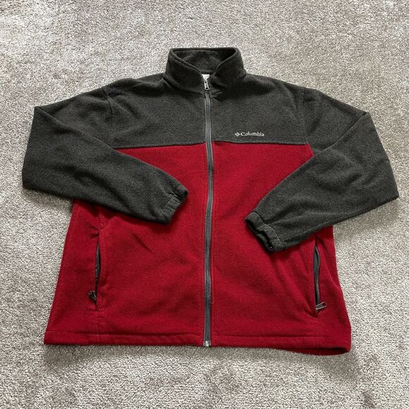 Columbia Jacket Adult XL Extra Large Red Gray Full Zip Soft Fleece Outdoor Mens - Picture 1 of 10